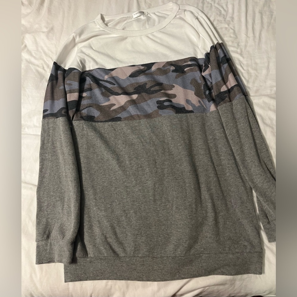 Camo and grey long sleeve shirt